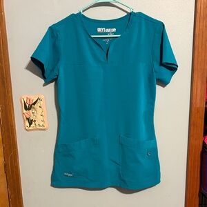 Grey's Anatomy Women's Teal-Blue Notch Neck Scrub Top